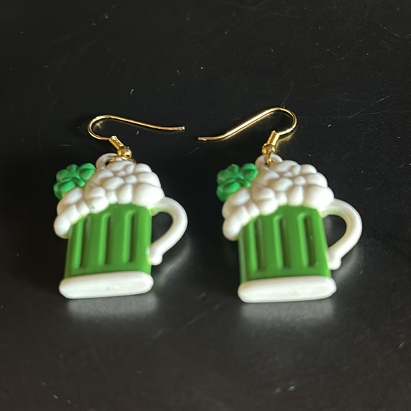 Luck of the Irish Green Beer Mug Shamrock Earrings - RUSS Brand - Pierced - Picture 2 of 4